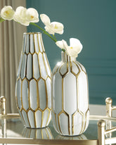 Prime Furniture - Ashley Furniture - Mohsen Vase - Vase Set (Set of 2) / Gold Finish/White - A2000135